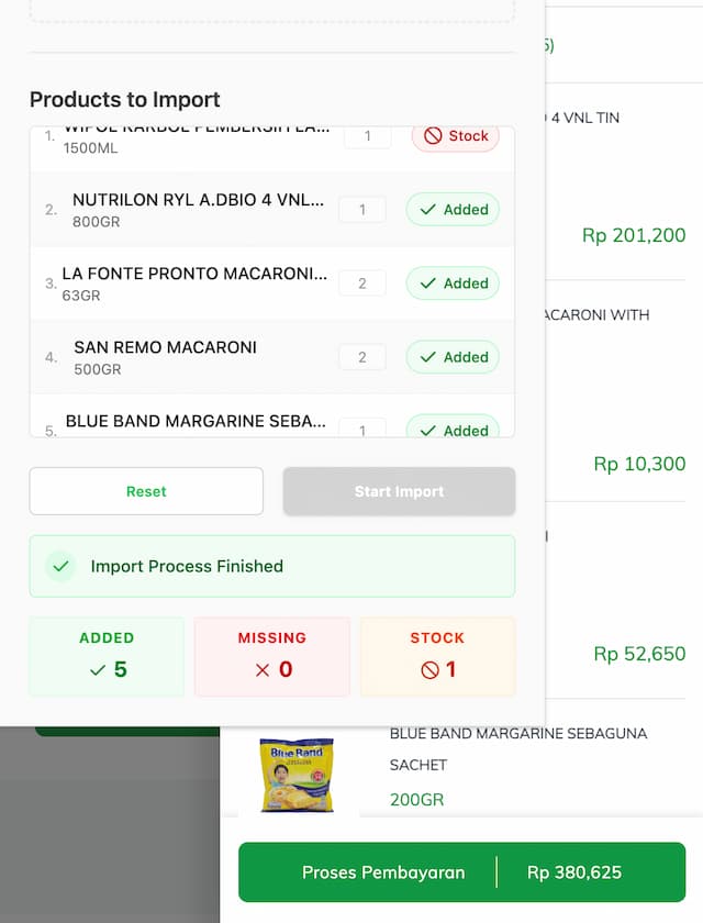 Screenshot: Hasil import