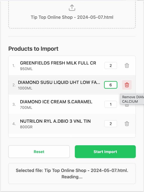 Screenshot: Edit jumlah item atau hapus jika tidak diperlukan