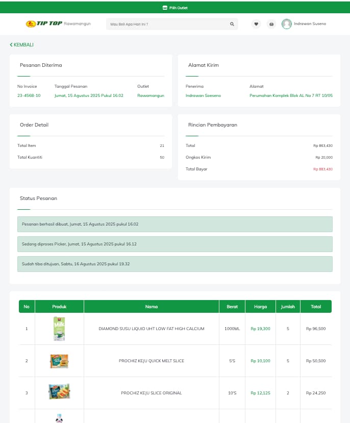 Screenshot: Menyimpan halaman order (pesanan)